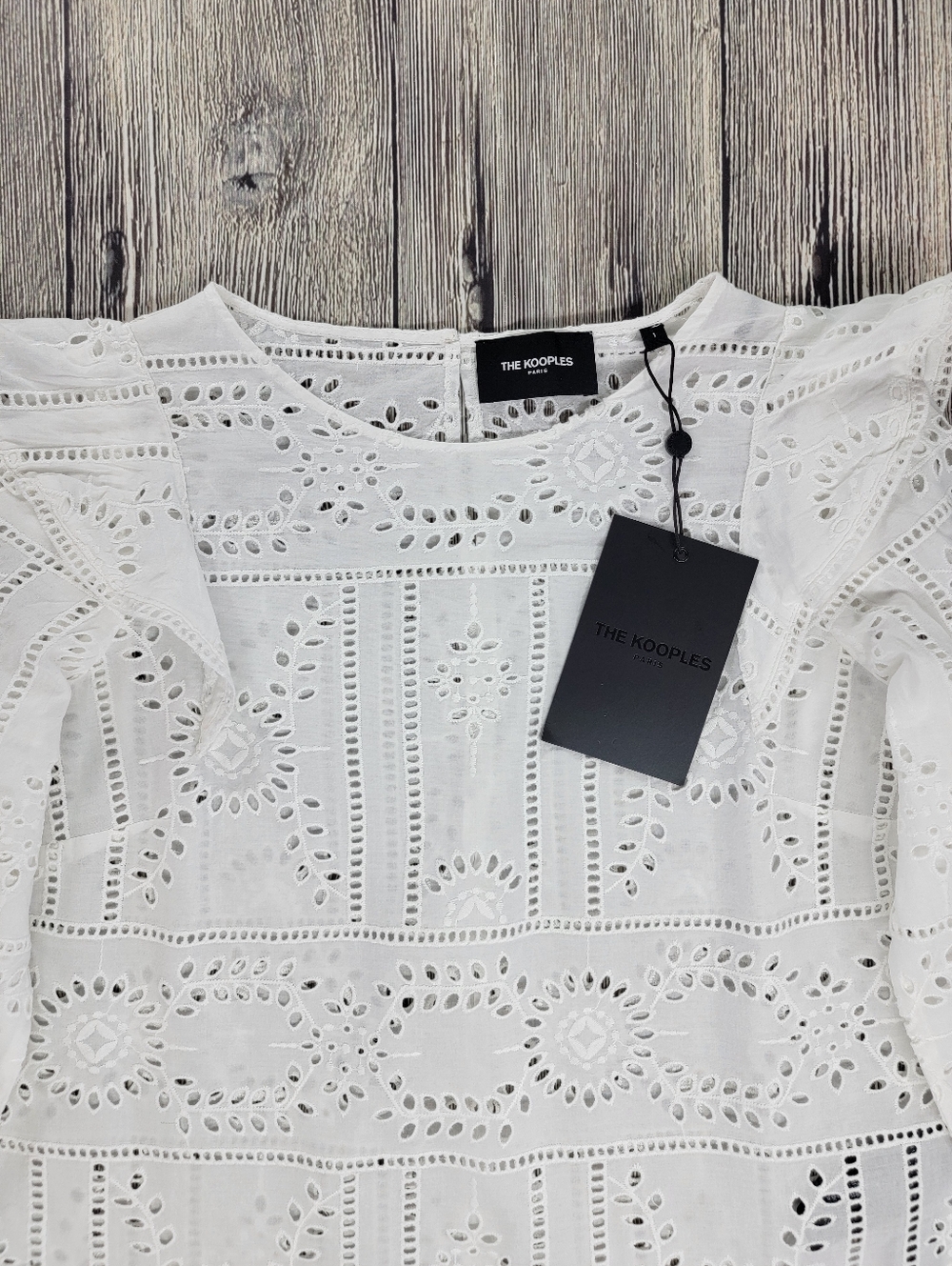 The Kooples NWT Floral White Eyelet Ruffle Shoulder Long-Sleeve Top - Picture 5 of 13